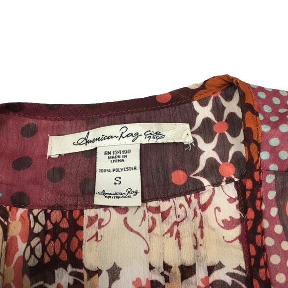 American Rag Tank Top Patchwork Button Front Bohemian Shirt Womens S Mixed Print - Picture 5 of 9